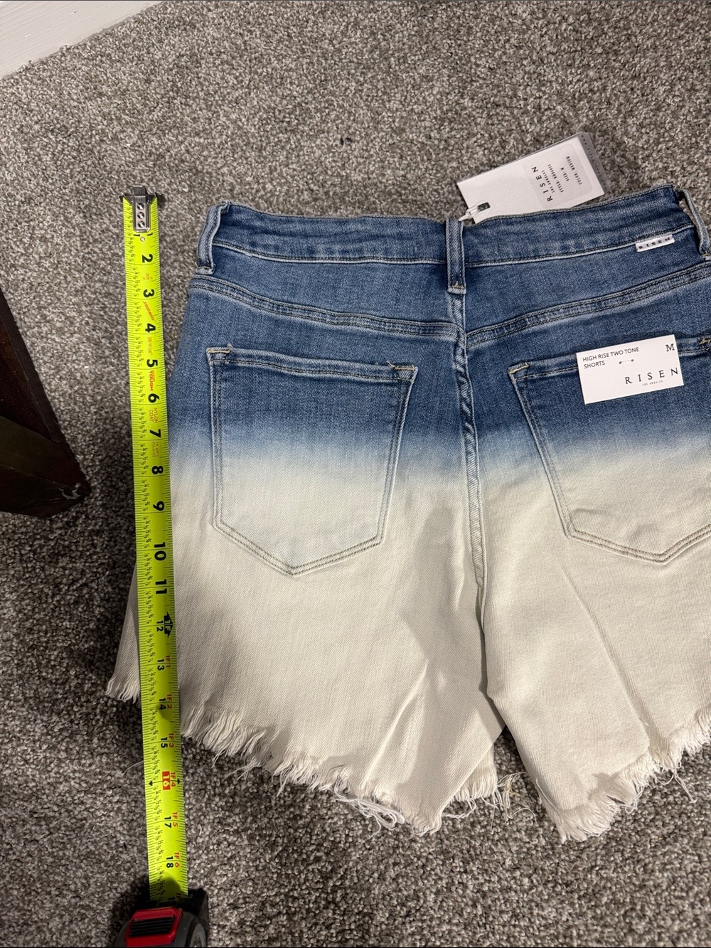 Risen Two-Tone Ombre Denim Shorts in Blue and White - Picture 5 of 7